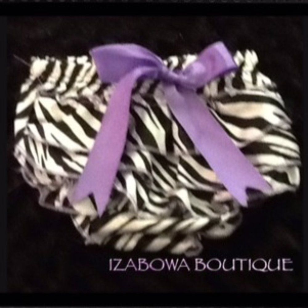 Zebra Satin Bloomer With Purple Accents and Purple Bow 6B2OS NWT Boutique
